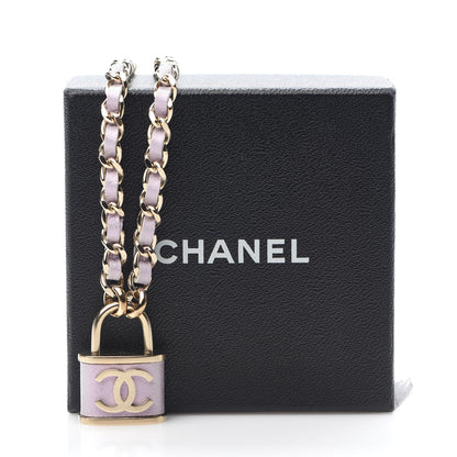 Chanel Metal Lambskin Lock Necklace Iridescent Pink 4 of 4