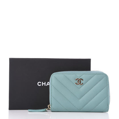 Chanel Caviar Flat Chevron Quilted Zip Coin Purse Green 8 of 8