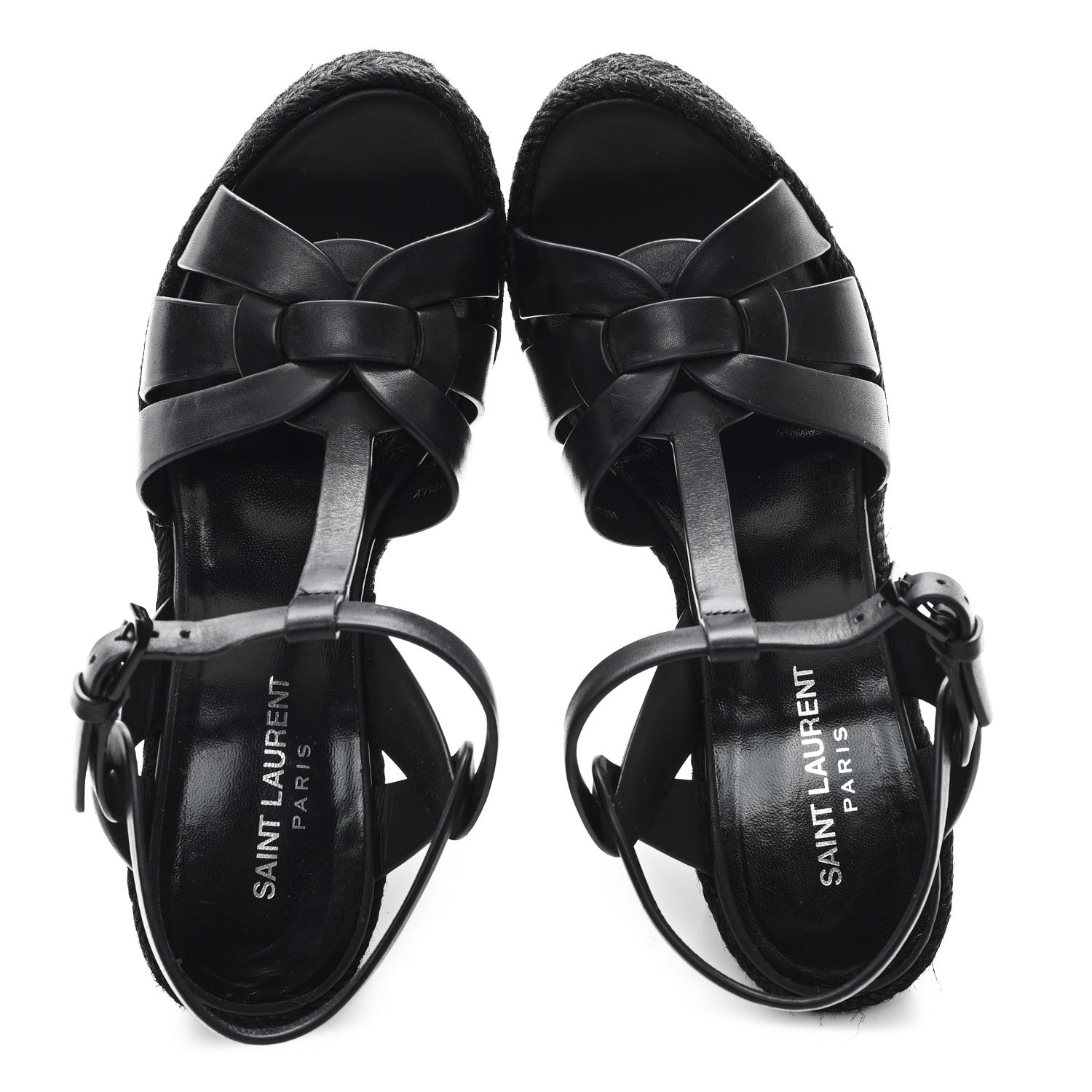 Saint Laurent Calfskin Tribute 95 Platform Espadrille Wedge Sandals 39.5 Black 2 of 9