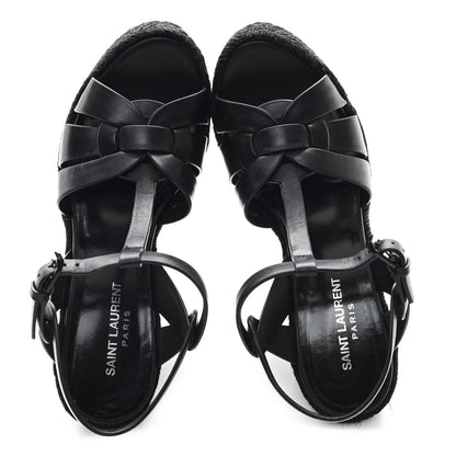 Saint Laurent Calfskin Tribute 95 Platform Espadrille Wedge Sandals 39.5 Black 2 of 9