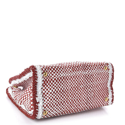 Prada Goatskin Woven Tote Red White 4 of 10