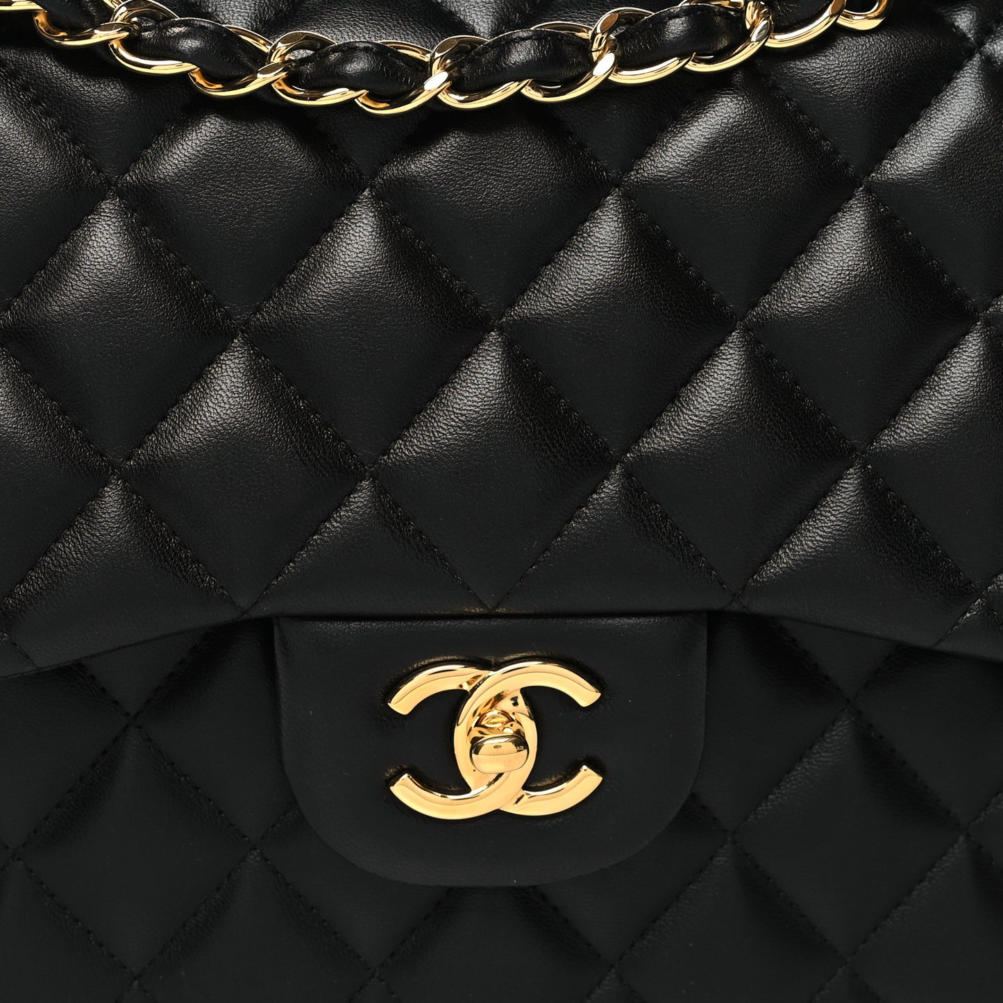 Lambskin Quilted Jumbo Double Flap Black