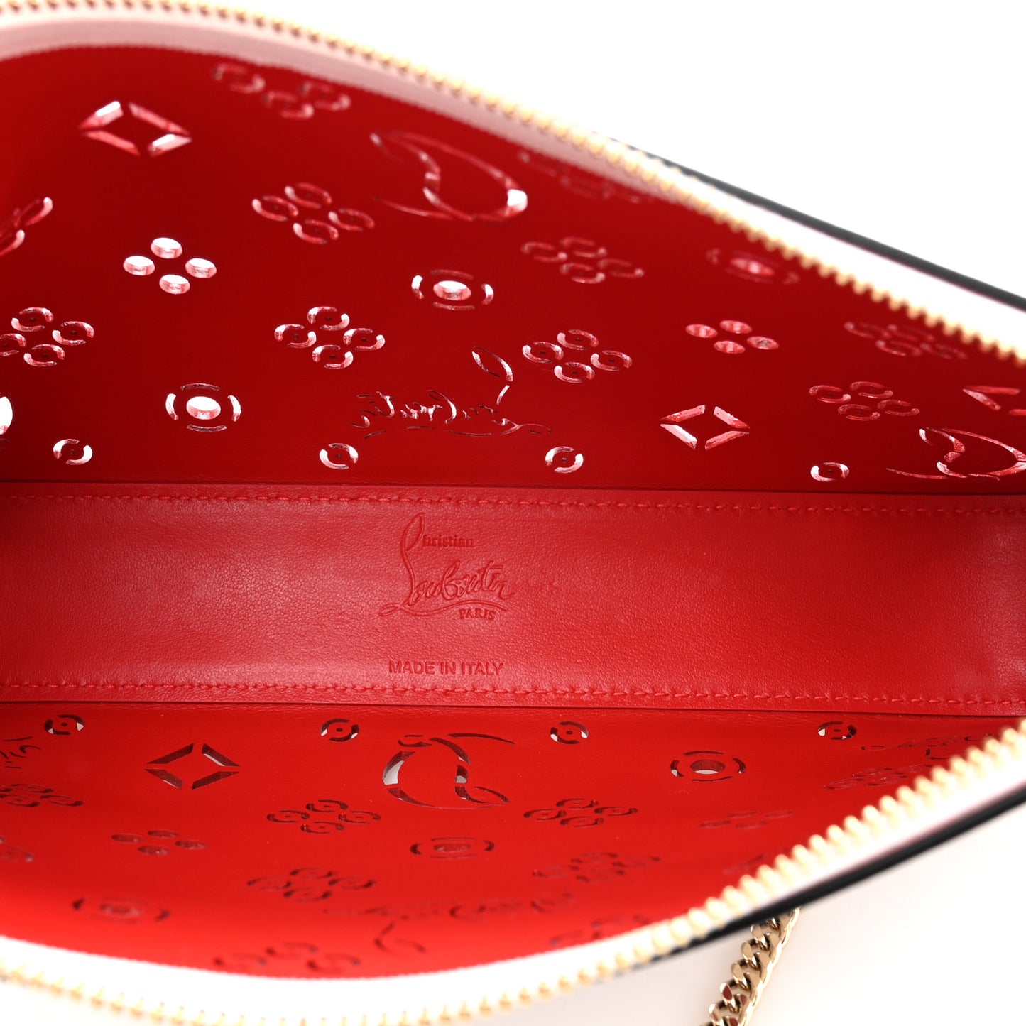 Calfskin Empire Loubinthesky Loubila Chain Clutch Bianco Loubi