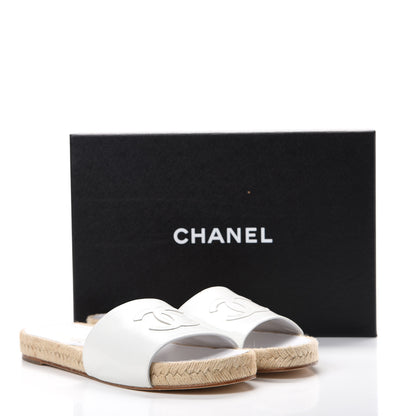 Chanel Calfskin CC Espadrille Slip On Sandals 41 White 10 of 10