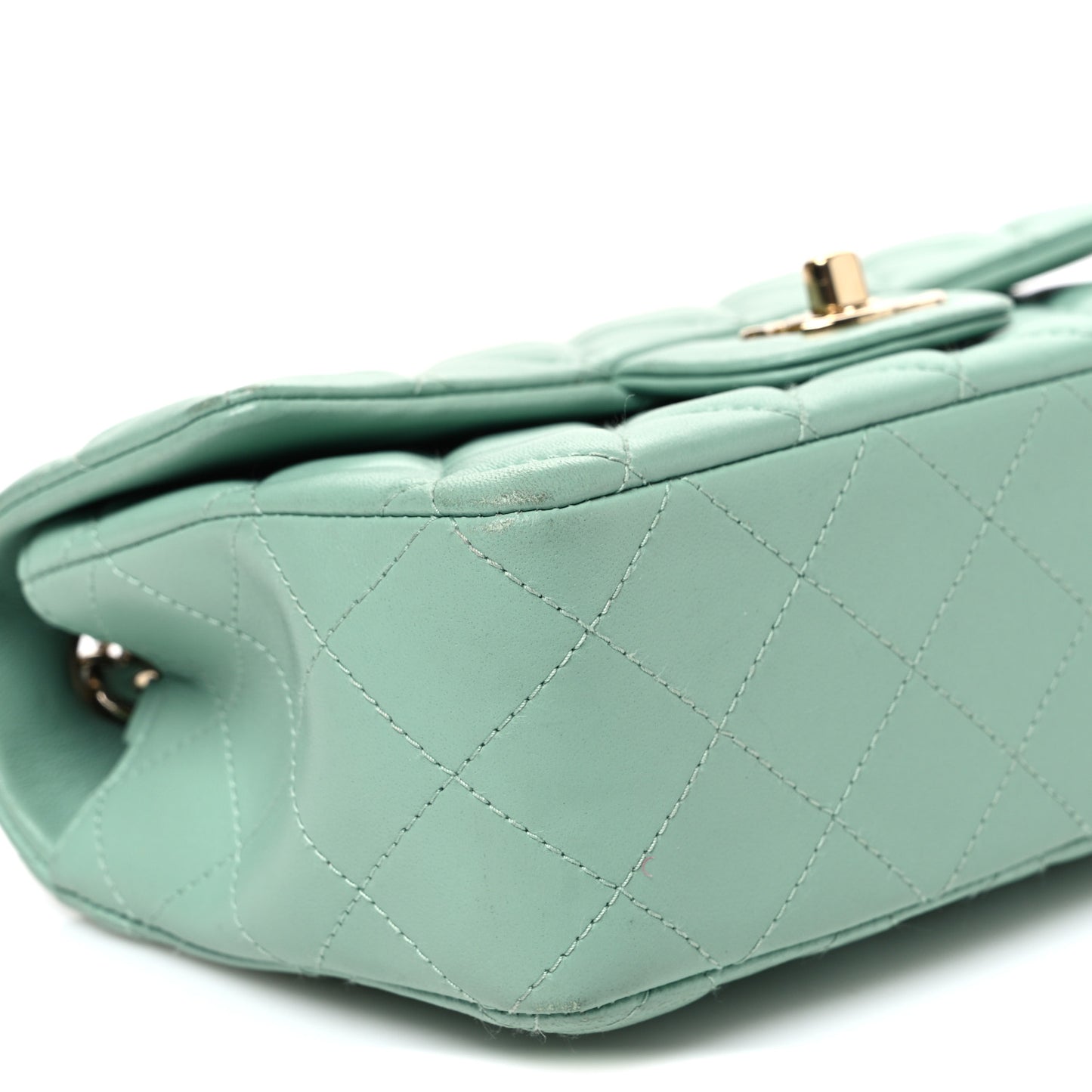 Lambskin Quilted Mini Rectangular Flap Light Green