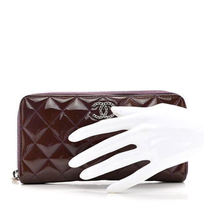 Chanel Patent Quilted Brilliant Zip Around Wallet Purple 2 of 9