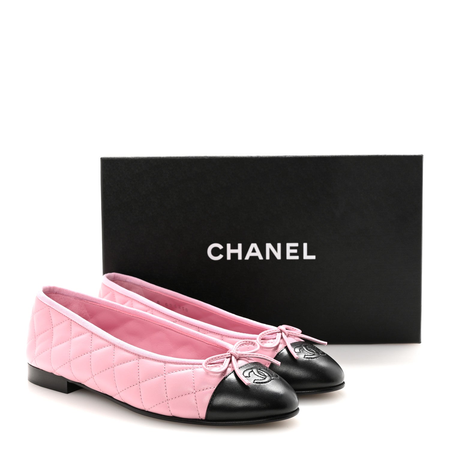 Chanel Lambskin Quilted CC Cap Toe Ballerina Flats 37.5 Pink Black 10 of 10