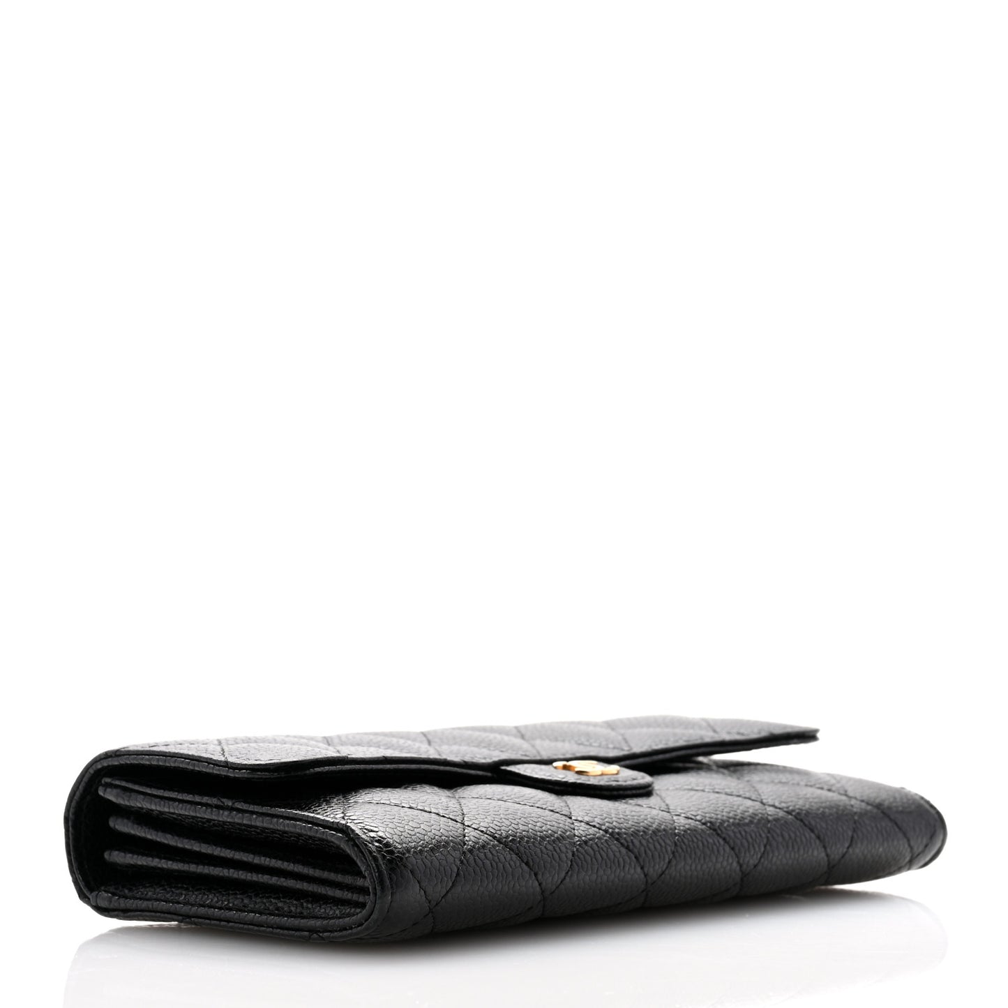 Caviar Quilted Large Gusset Flap Wallet Black