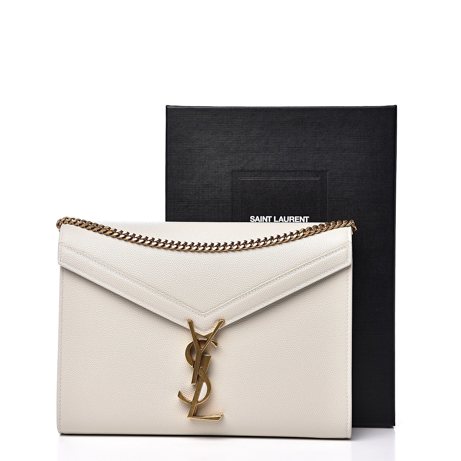 Saint Laurent Grain De Poudre Monogram Cassandra Chain Wallet Crema Soft Rouge Legion 9 of 9