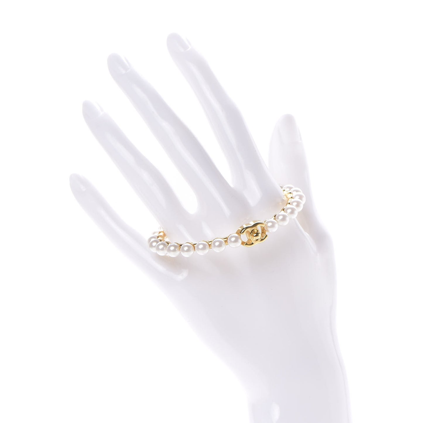 Pearl CC Cuff Bracelet M Gold Pearly White