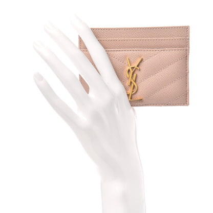Saint Laurent Grain De Poudre Matelasse Chevron Monogram Credit Card Case Pale Blush 2 of 6