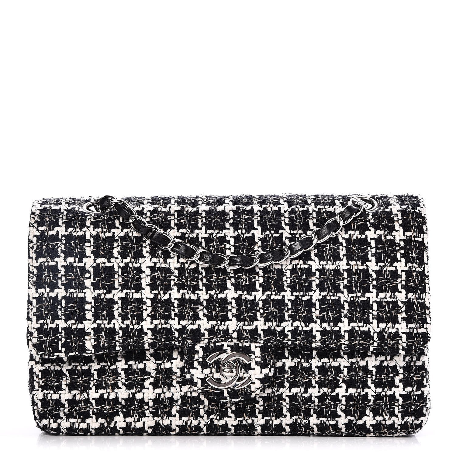 Chanel Tweed Quilted Medium Double Flap Black White 1 of 8