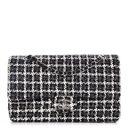Chanel Tweed Quilted Medium Double Flap Black White 1 of 8