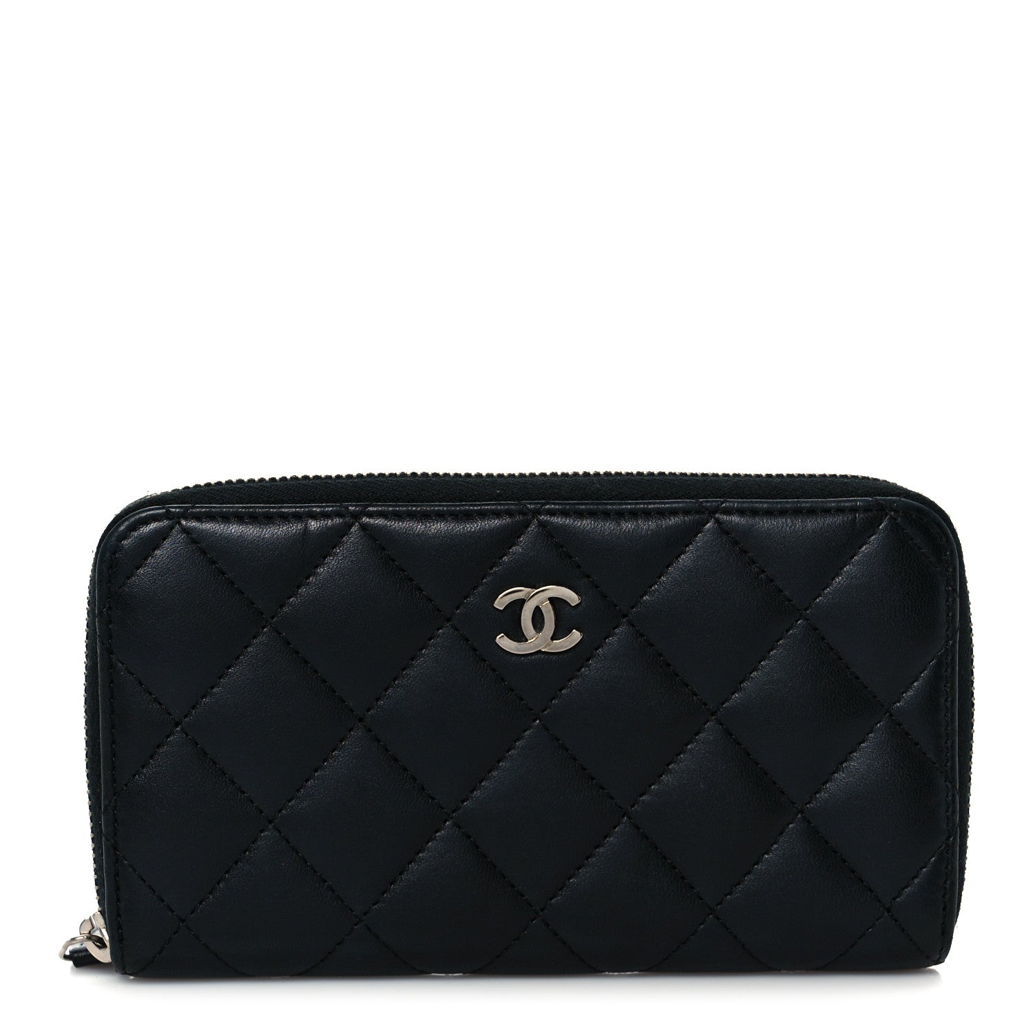 Chanel Lambskin Quilted Medium Zip Around Wallet Black 1 of 9