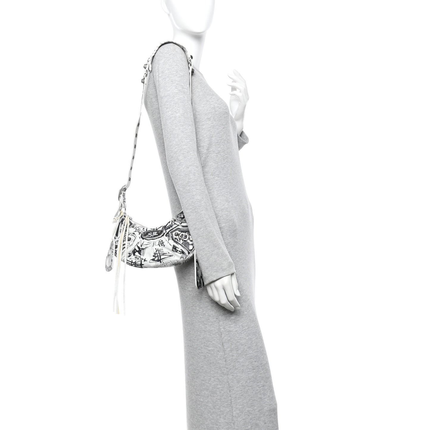 Agneau Arena Graffiti Le Cagole Shoulder Bag XS White Black