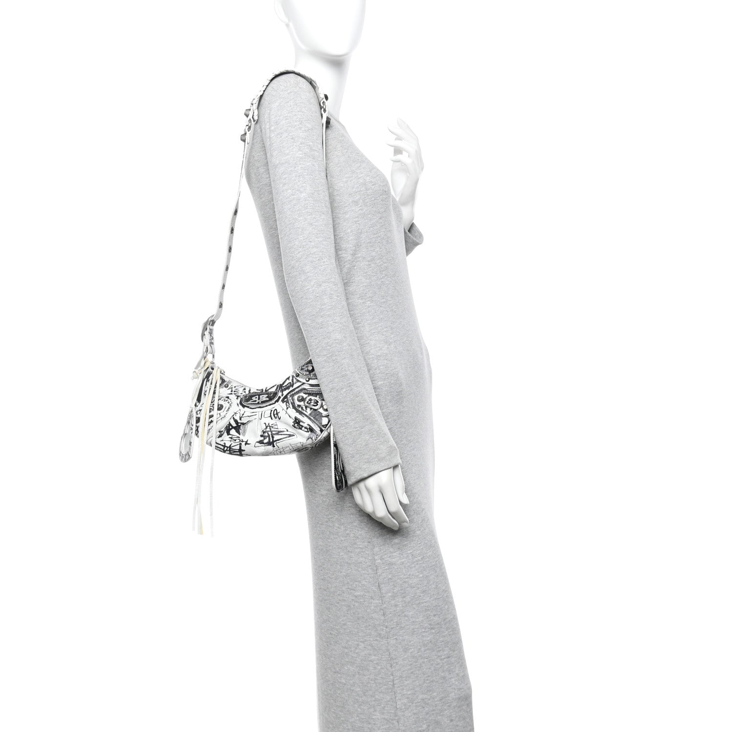 Balenciaga Agneau Arena Graffiti Le Cagole Shoulder Bag XS White Black 2 of 15