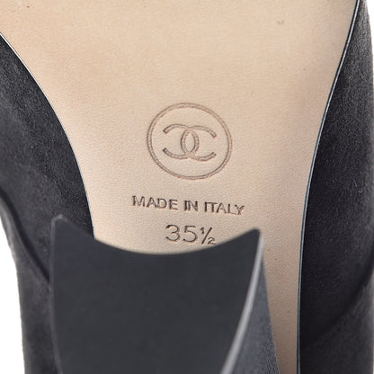 Chanel Suede Grosgrain Pearl Lace Up Booties 35.5 Black 6 of 9
