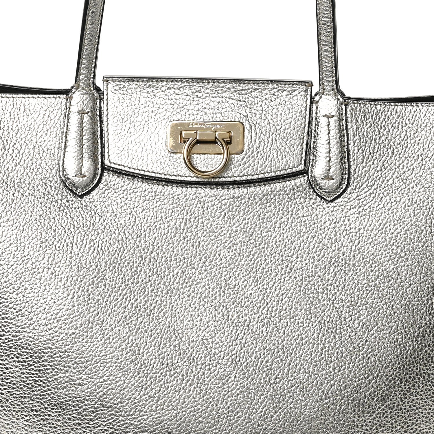 Salvatore Ferragamo Metallic Grained Calfskin Travel Tote Silver 7 of 11