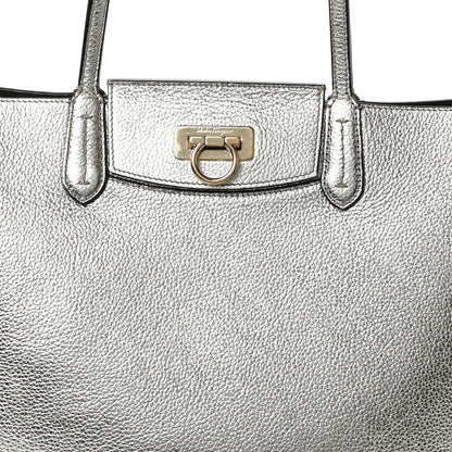 Salvatore Ferragamo Metallic Grained Calfskin Travel Tote Silver 7 of 11