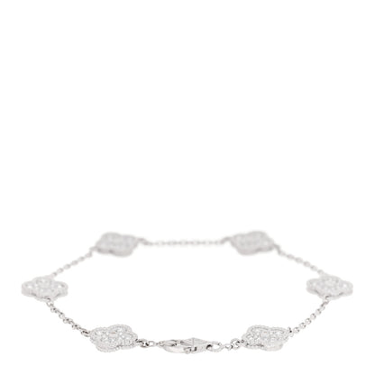 Van Cleef & Arpels 18K White Gold Diamond 6 Motifs Sweet Alhambra Bracelet 2 of 6