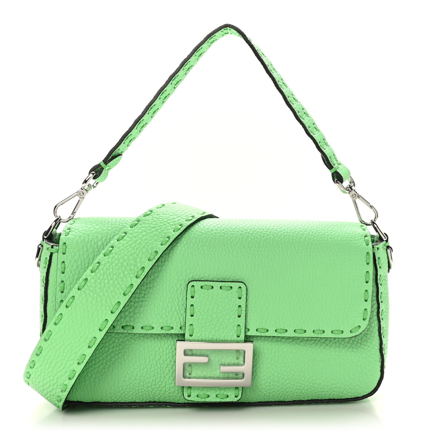 Fendi Cuoio Roma Sellerissima Nappa Sintetica Tape Stitch Baguette Edamame 1 of 8