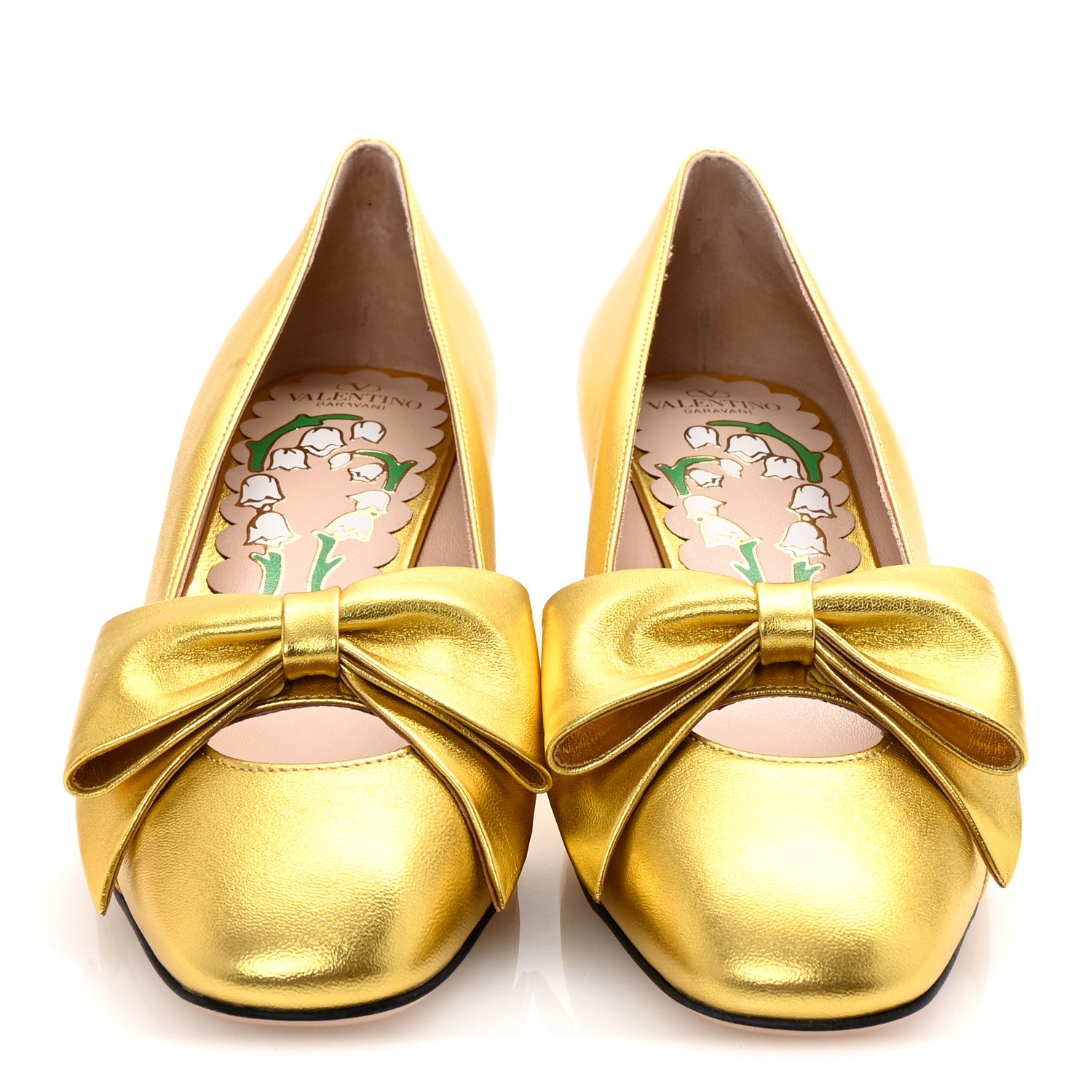 Valentino Garavani Laminated Nappa Bowow 45mm Pumps 37.5 Antique Gold 3 of 10