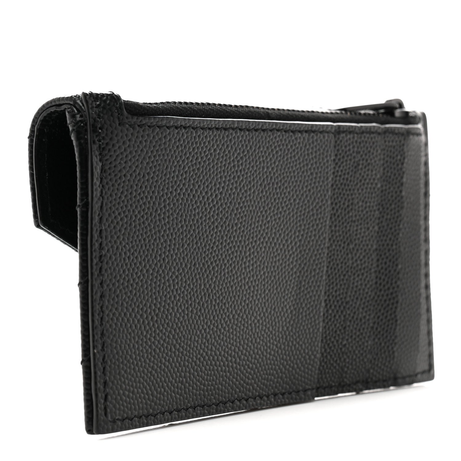 Saint Laurent Grain De Poudre Matelasse Chevron Monochrome Flap Zippered Card Case Black 3 of 8