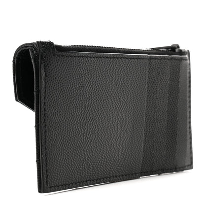 Saint Laurent Grain De Poudre Matelasse Chevron Monochrome Flap Zippered Card Case Black 3 of 8