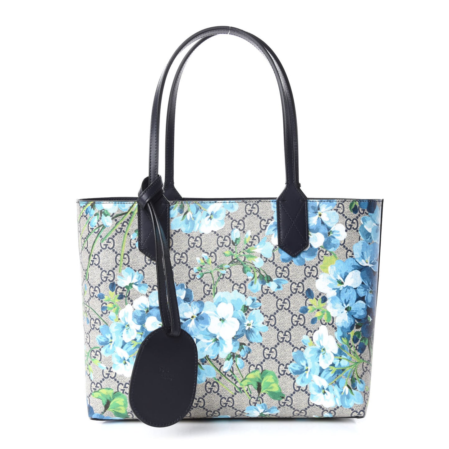 GG Supreme Monogram Blooms Small Reversible Tote Beige Blue Navy