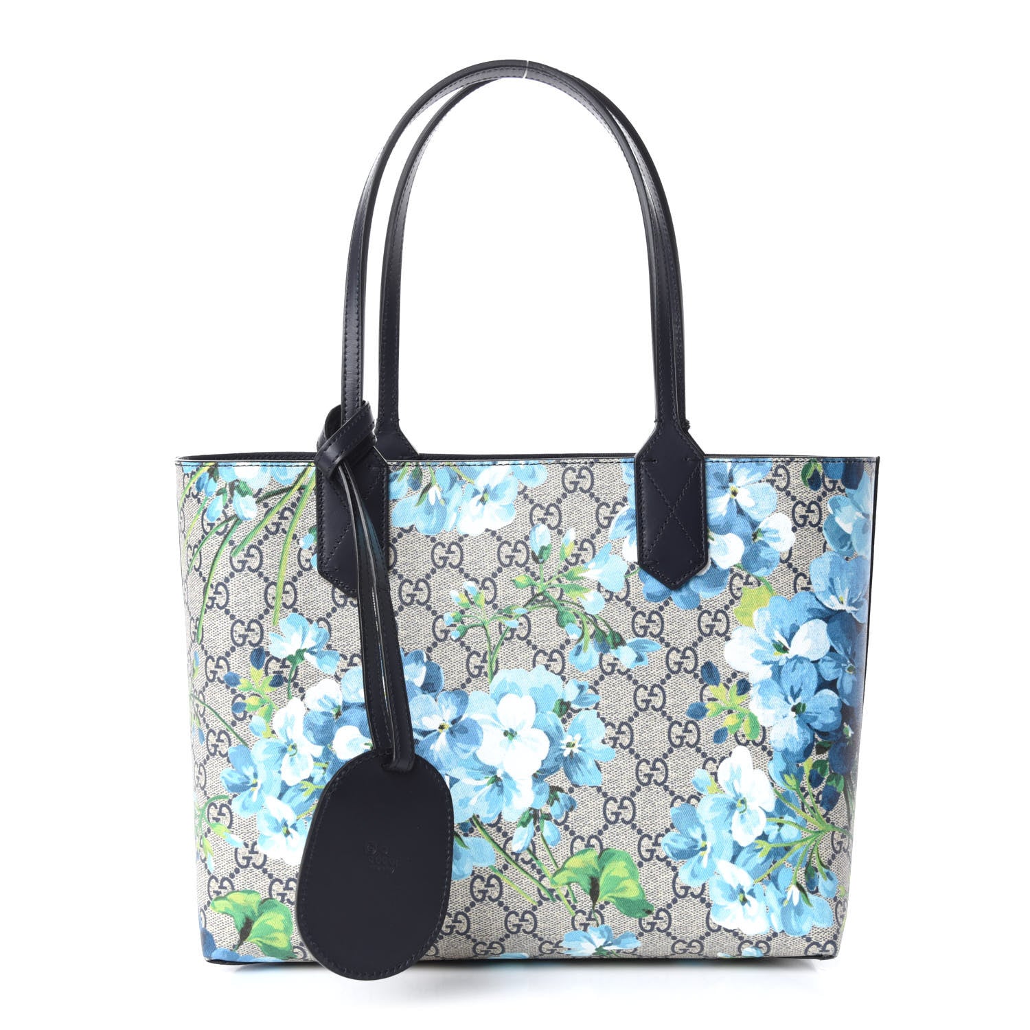 Gucci GG Supreme Monogram Blooms Small Reversible Tote Beige Blue Navy 1 of 9