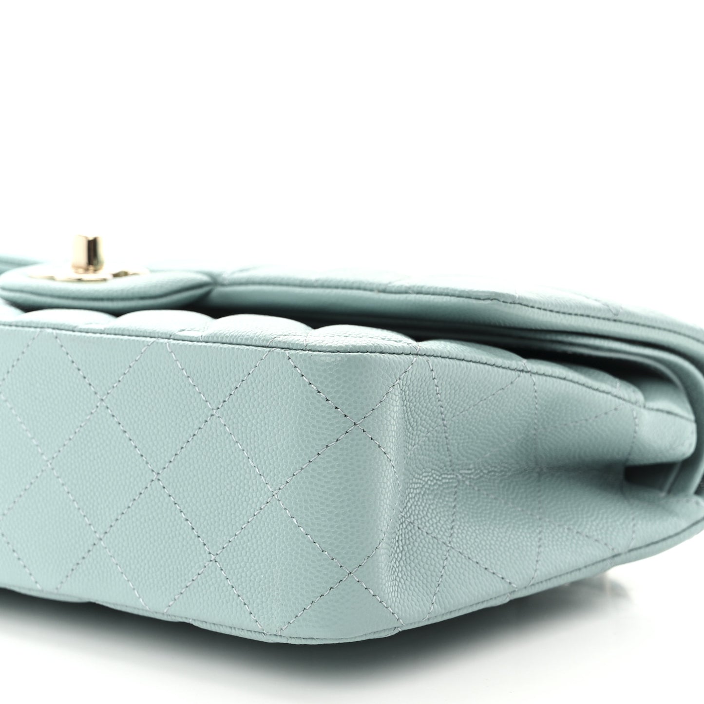Caviar Quilted Medium Double Flap Light Blue