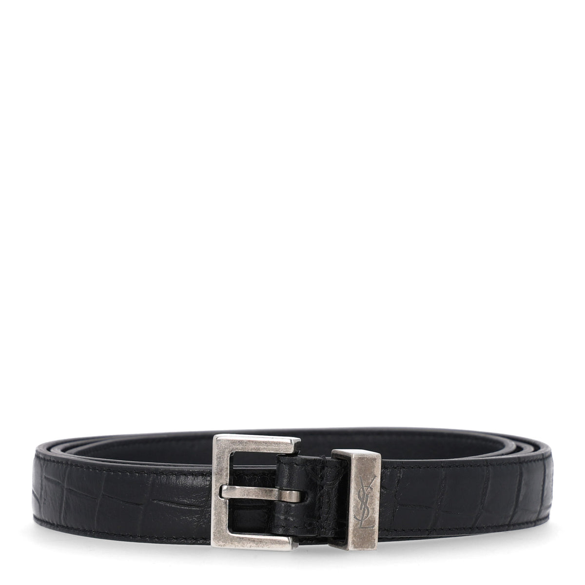 Calfskin Crocodile Embossed Monogram Passant Buckle Belt 95 38 Black