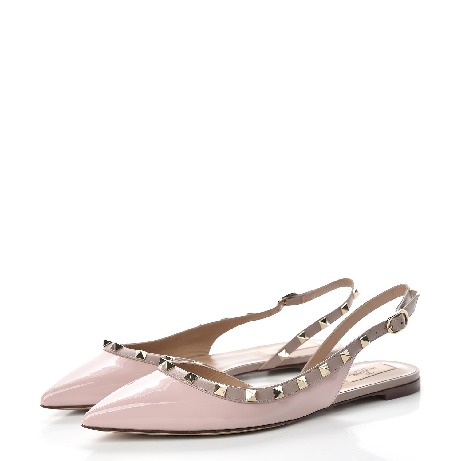 Valentino Garavani Patent Rockstud Slingback Flats 39.5 Water Rose Poudre 3 of 8