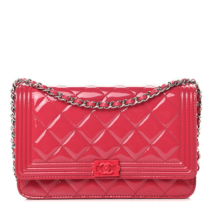 Chanel Patent Calfskin Quilted Boy Wallet On Chain WOC Pink 1 of 12