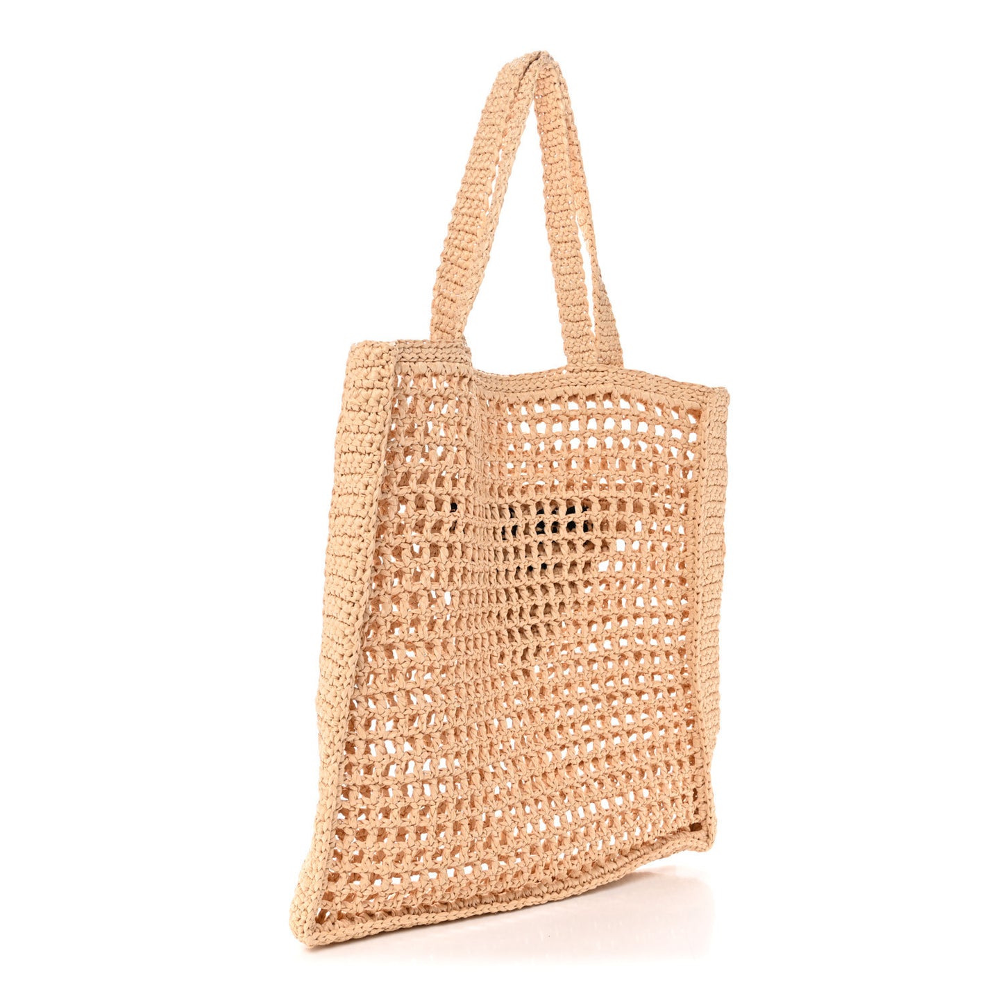 Yarn Raffia Effect Crochet Logo Embroidered Tote Bag Naturale