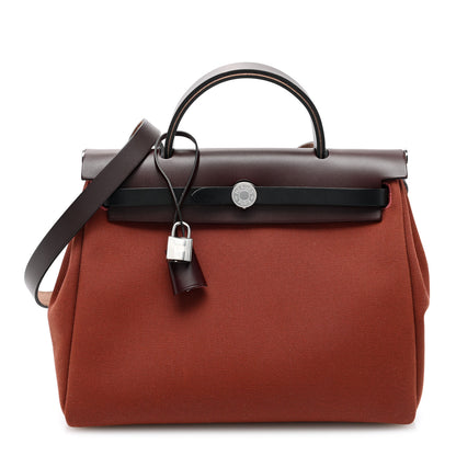 Hermes Military Toile Vache Hunter Tri-Color Herbag Zip Retourne 31 PM Rouge H Ebene Black 1 of 12