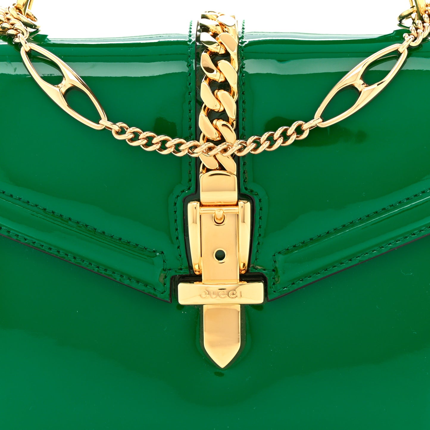 Mousse Top Patent Small Sylvie 1969 Top Handle Bag Emerald