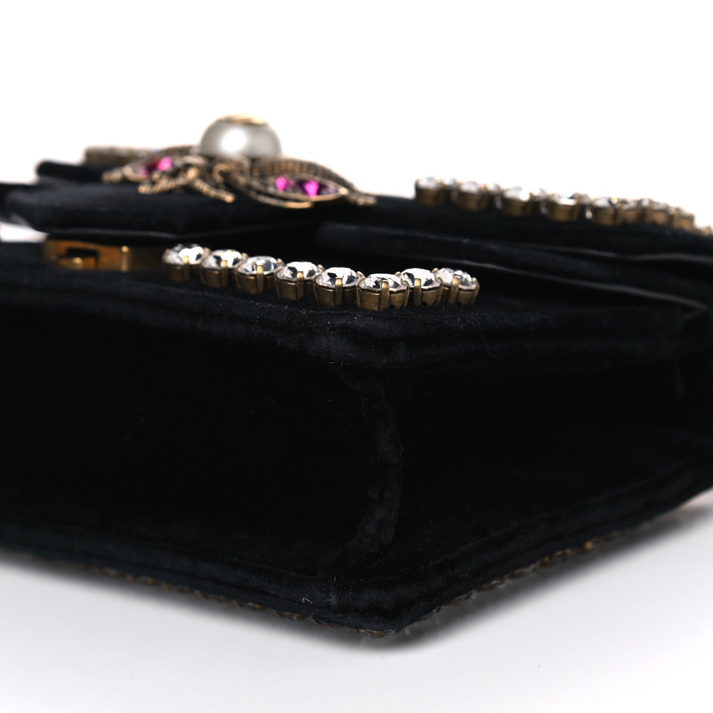 Velvet Crystal Mini Bee Broadway Shoulder Bag Black