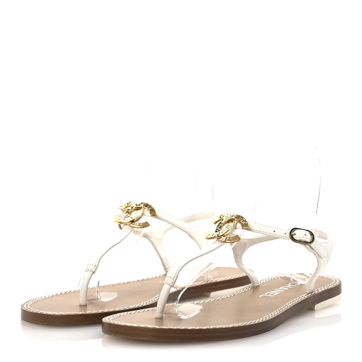 Lambskin CC Thong Sandals 37 White Gold