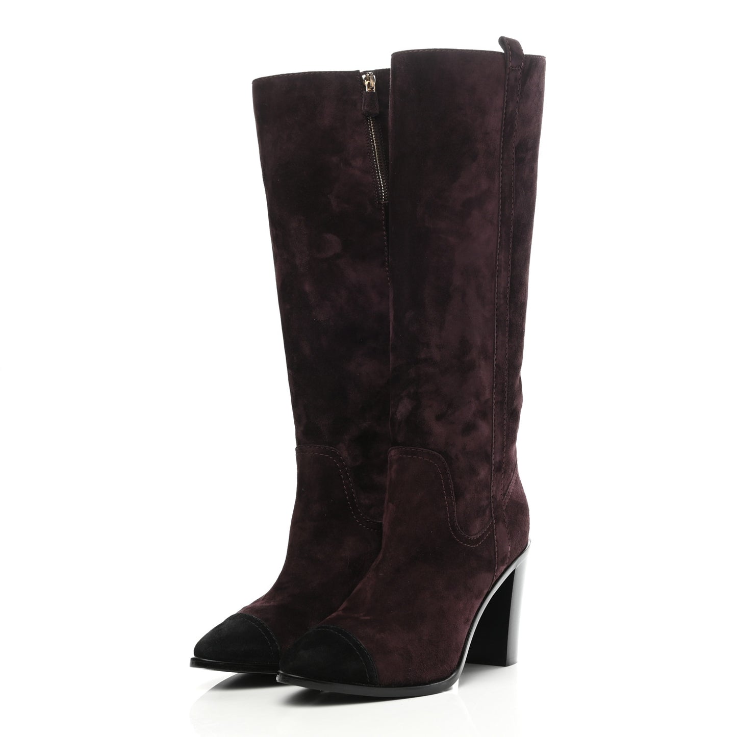 Suede Calfskin Cap Toe Boots 40 Burgundy