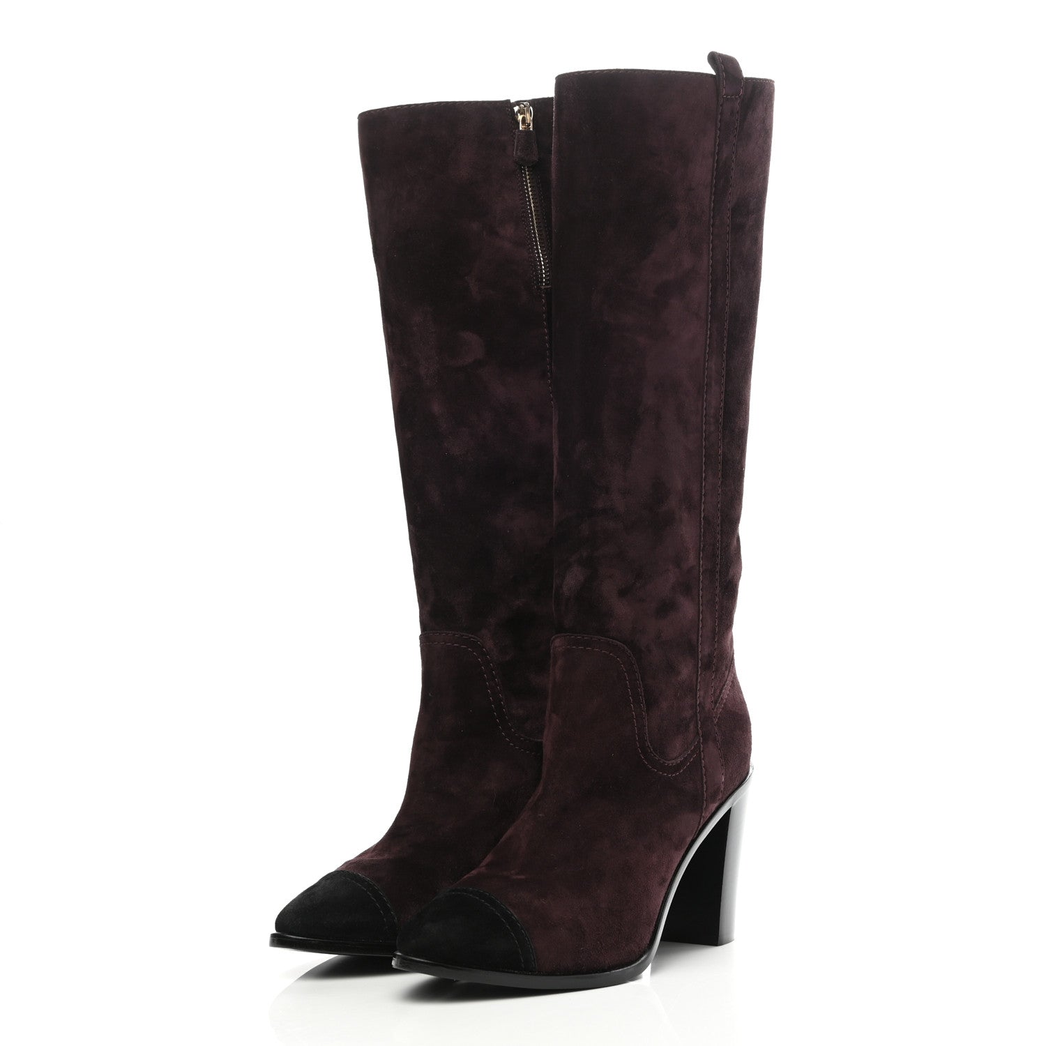 Chanel Suede Calfskin Cap Toe Boots 40 Burgundy 3 of 7