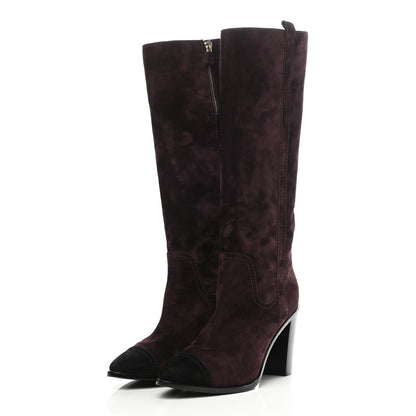 Chanel Suede Calfskin Cap Toe Boots 40 Burgundy 3 of 7