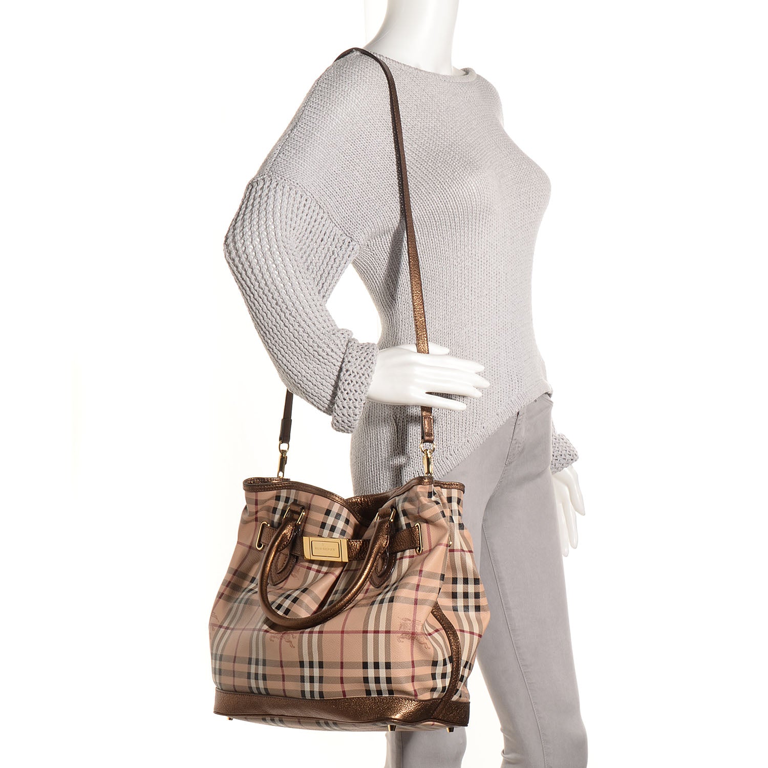 Burberry Haymarket Check Medium Golderton Tote Bronze 2 of 13