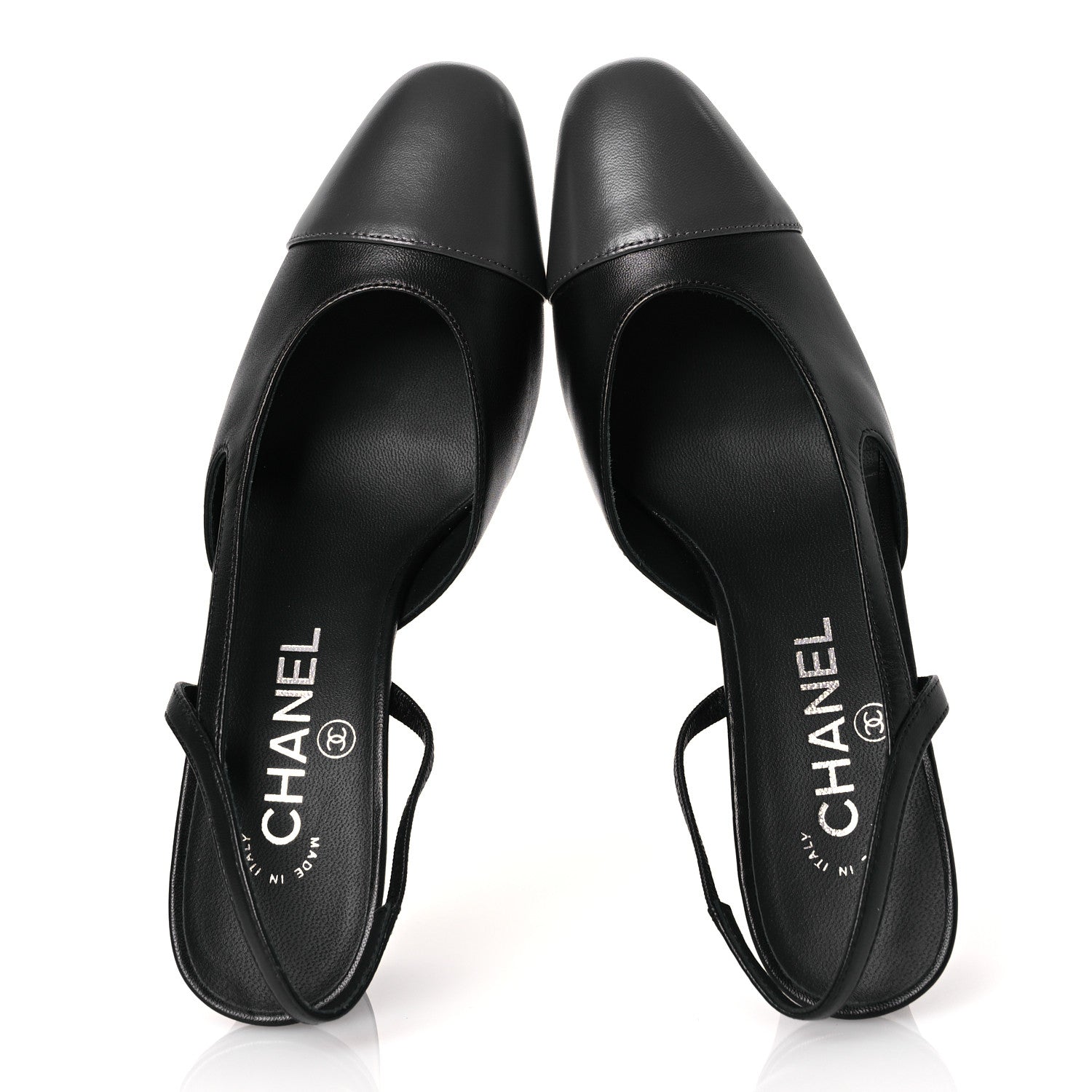 Chanel Lambskin Cap Toe CC Slingback Sandals 37 Black Dark Grey 2 of 11