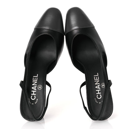 Chanel Lambskin Cap Toe CC Slingback Sandals 37 Black Dark Grey 2 of 11
