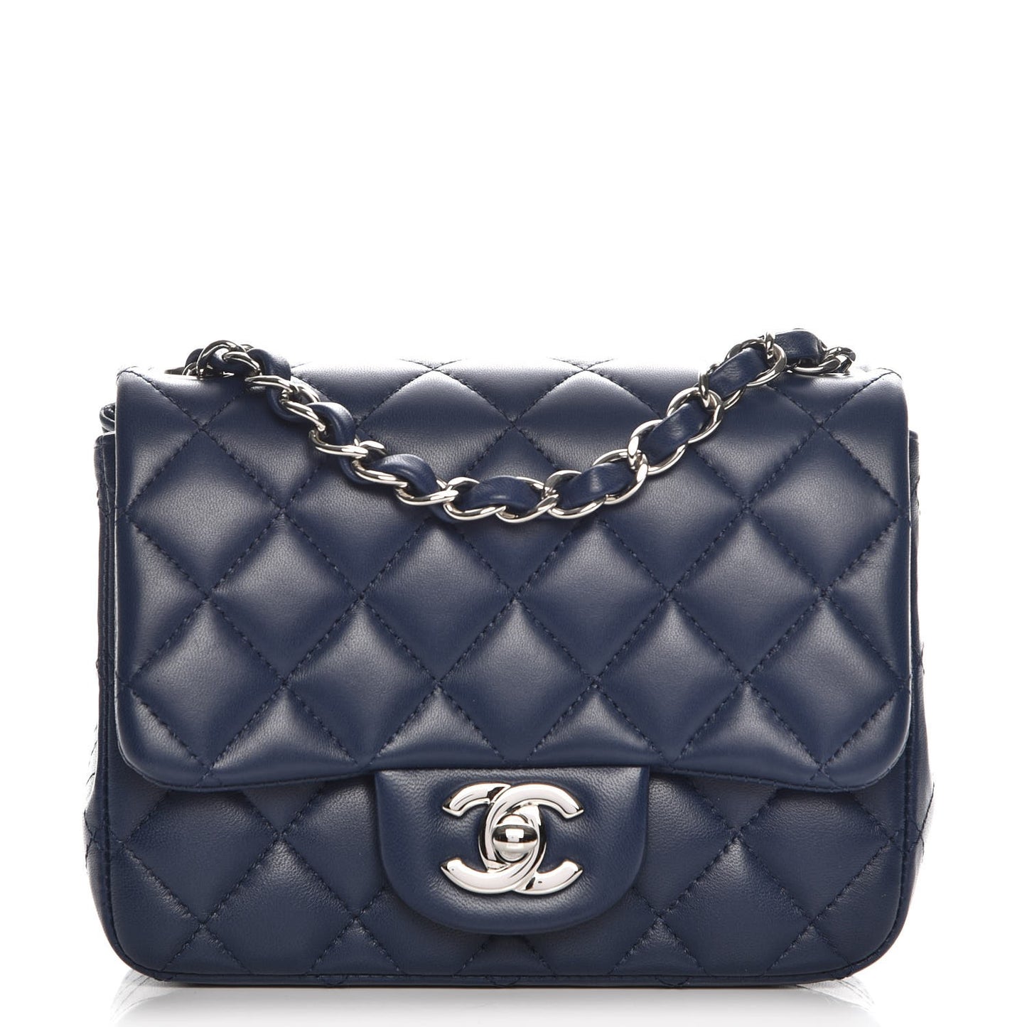 Lambskin Quilted Mini Square Flap Navy