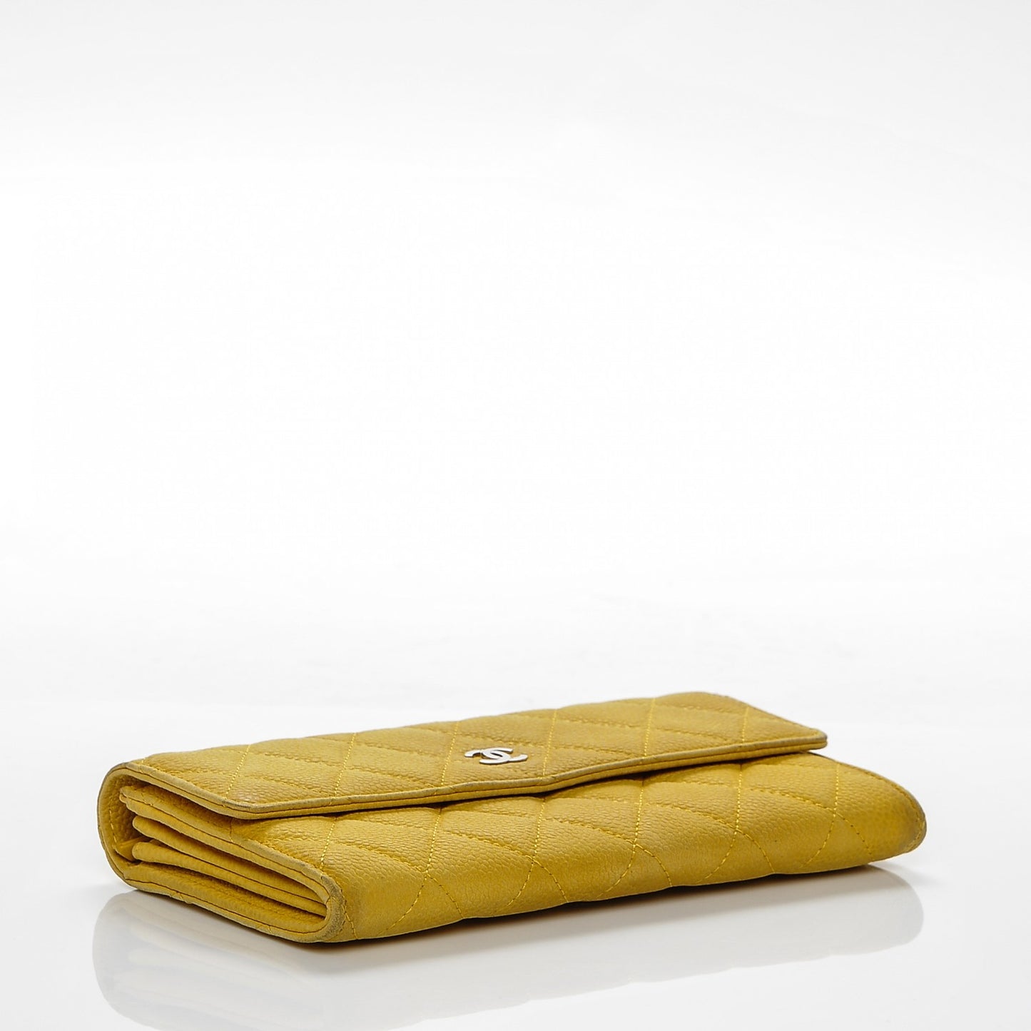 Iridescent Caviar Quilted Large Flap Wallet Yellow