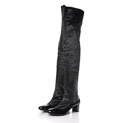 Chanel Patent Over The Knee Boots 38.5 Black 3 of 8