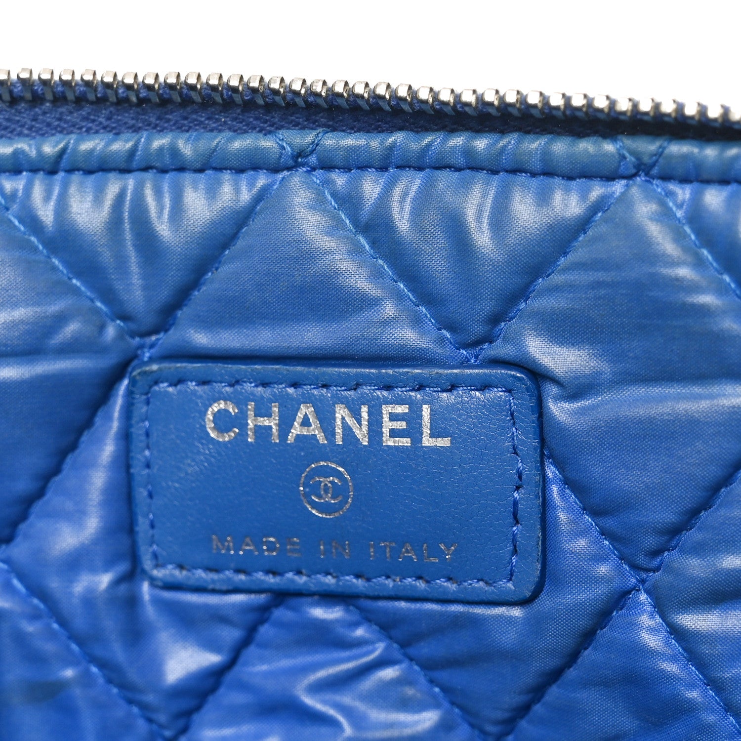 Chanel Lambskin Quilted Large Cosmetic Case Blue 6 of 9