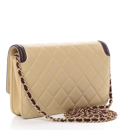 Chanel Lambskin Quilted Two Tone Wallet On Chain WOC Beige Burgundy 3 of 16